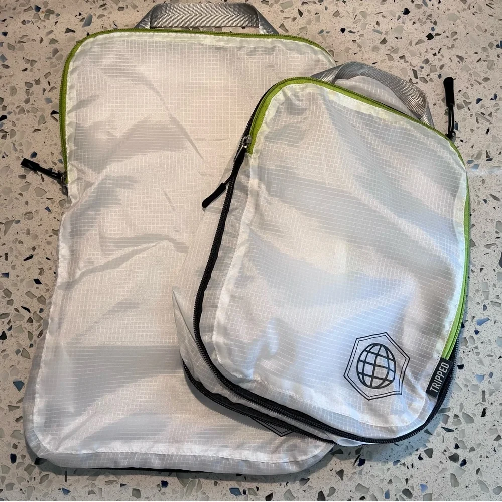 Tripped White Packing Cubes Set with Lime Trim (10in & 14in)